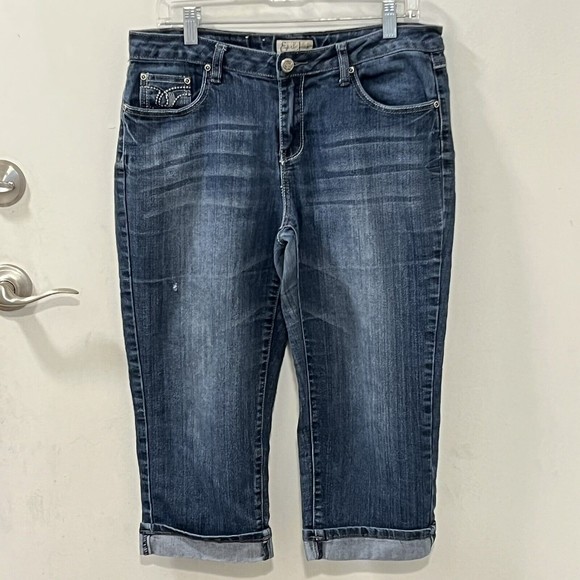 Earl JeansWomens Embroidered Stretch Denim Cropped Pants Flap Pockets Size 10 - Picture 3 of 12